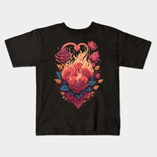 Burning Heart and Roses Kids T-Shirt